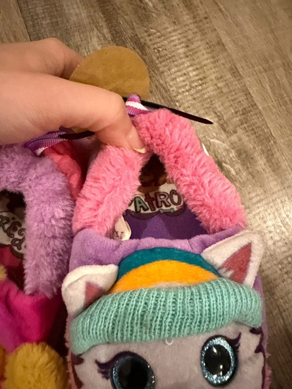 Girls Plush Character Slippers - Pink & Purple 7-8